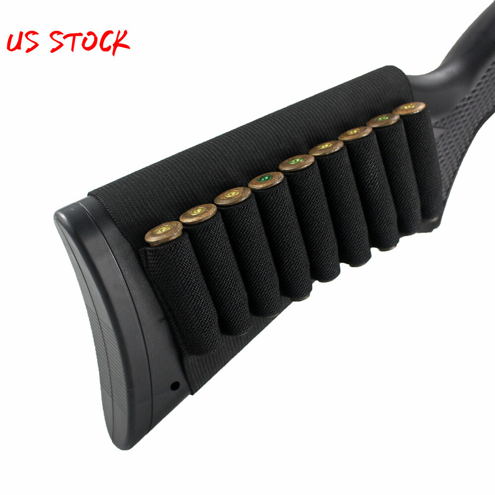 Elastic Buttstock Shell Holder Rifle 9 Rounds Ammo Cartridge Carrier Pouch Black
