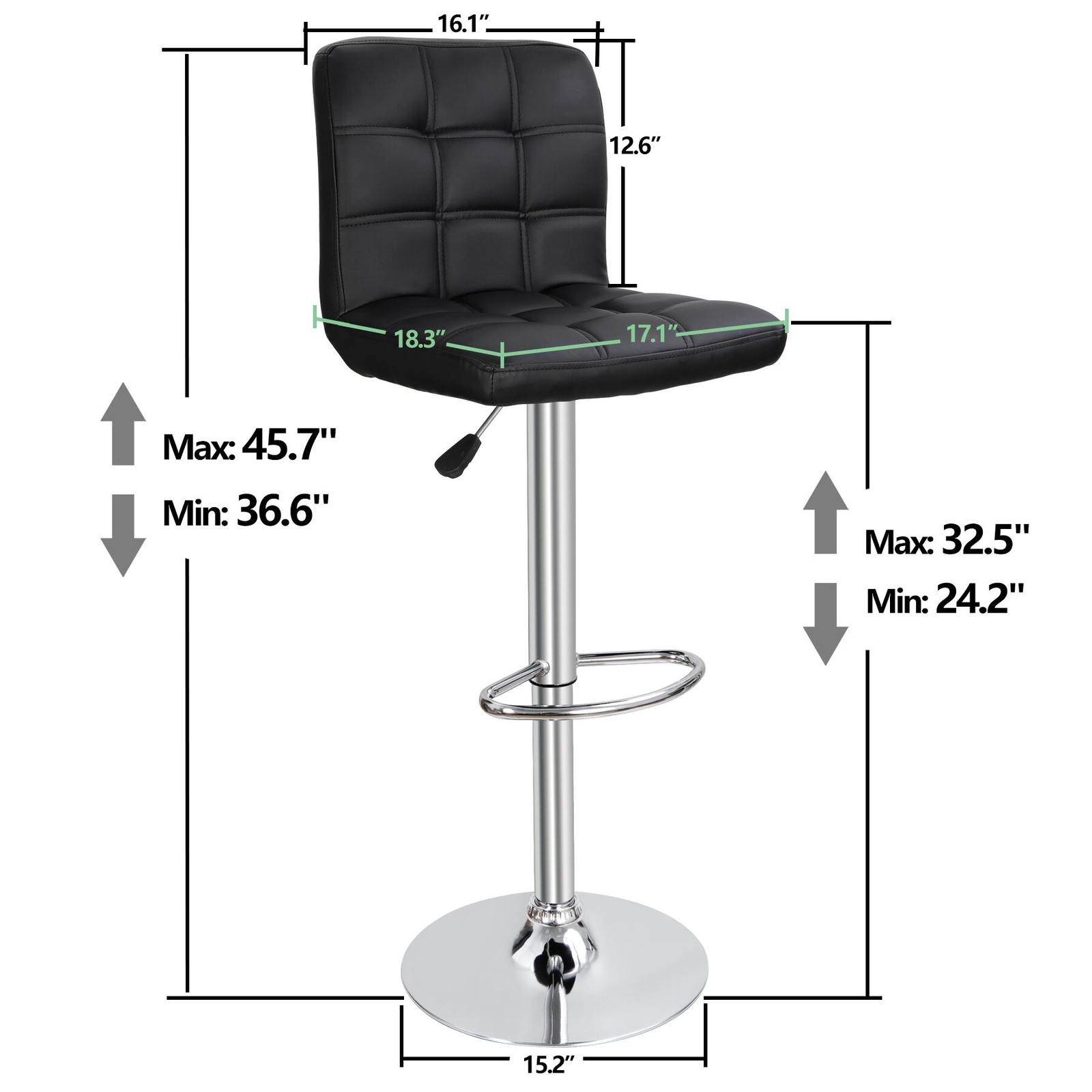 4 PCS Adjustable Swivel PU Leather Bar Stools Chairs with Back Living Room