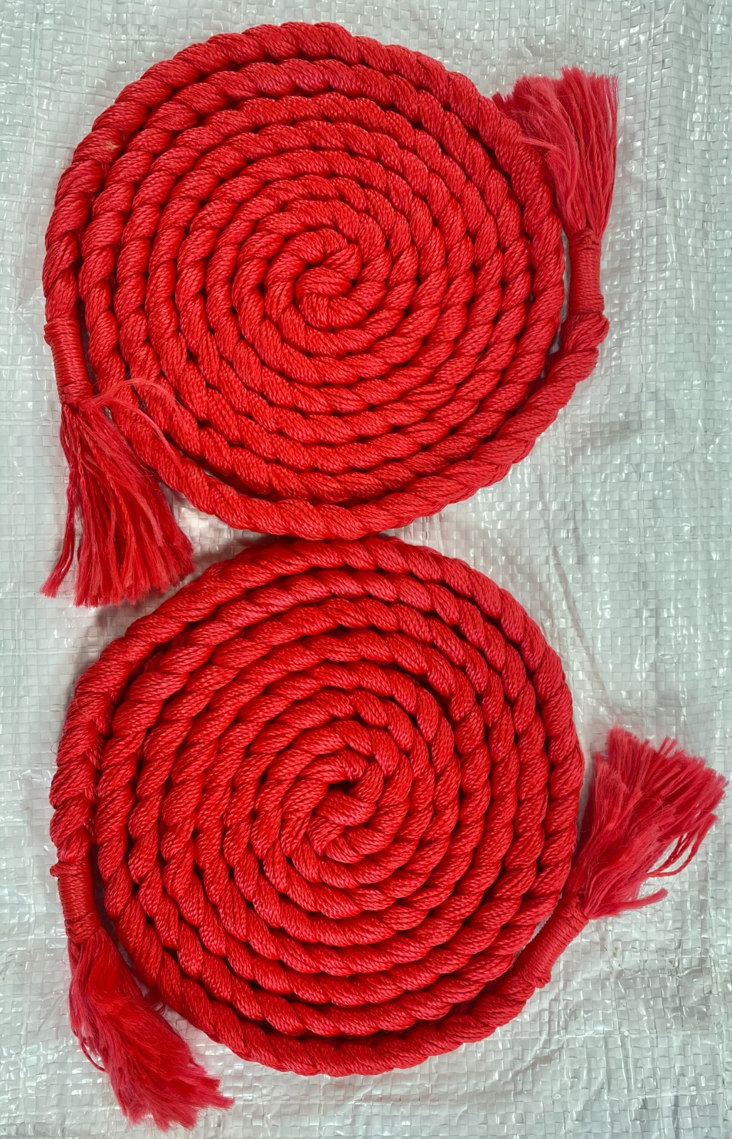 Red Braided Rope with Tassels (set of 2) nylon, 7+ feet long *Free Shipping*