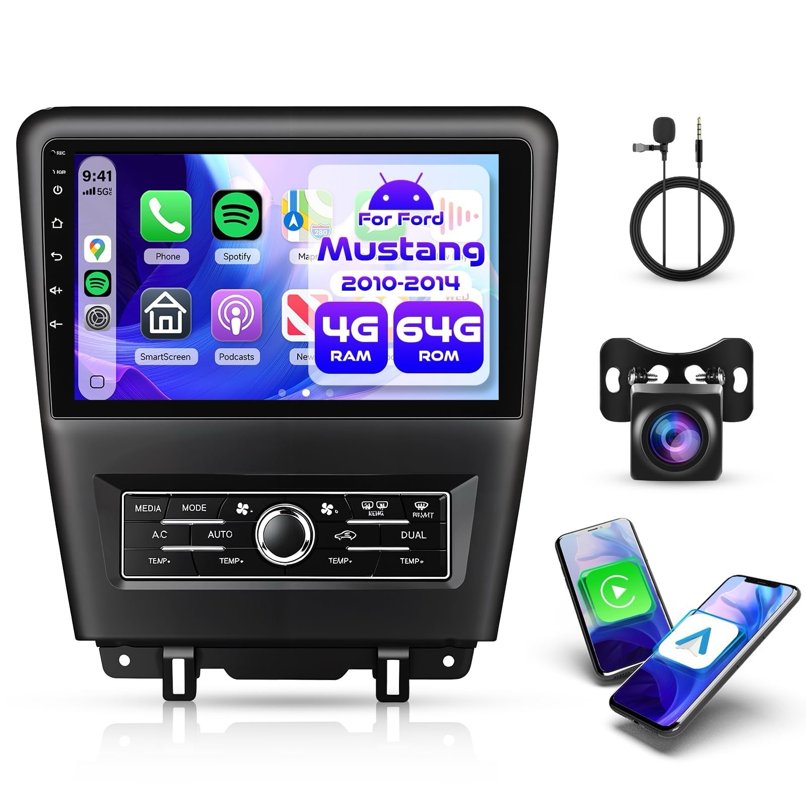 9" Car Radio Upgrade for Ford Mustang 2010-2014,GPS, Rear Camera, Android Carpla