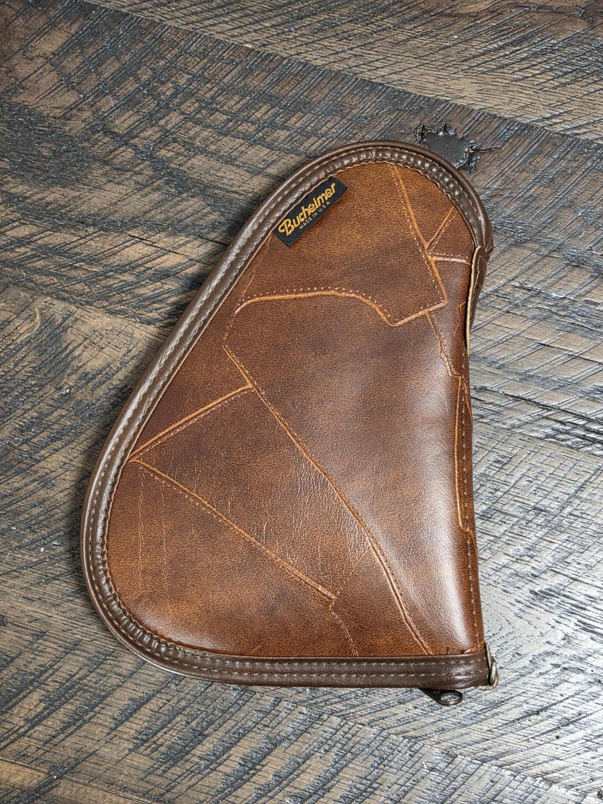 Vintage Leather Bucheimer Zip Pistol Case Wool Lined Brown 10”x7”, USA