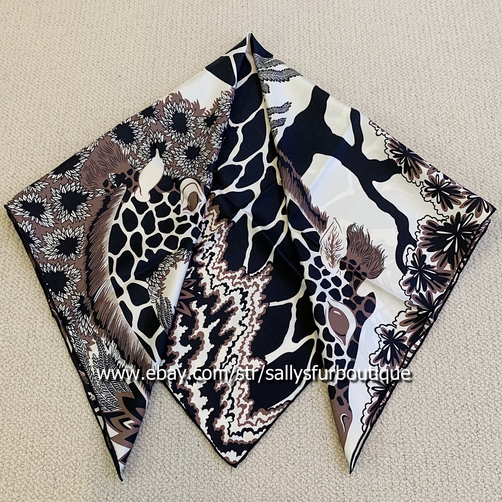 Sallys 18 Momme Twill Silk Wrap Scarf Giraffe Print Double Face Square Shawl 35"