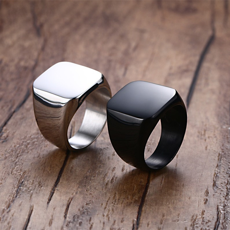 Black/Gold/Silver Big Square Band Men's Stainless Steel Polished Ring Size 7-14