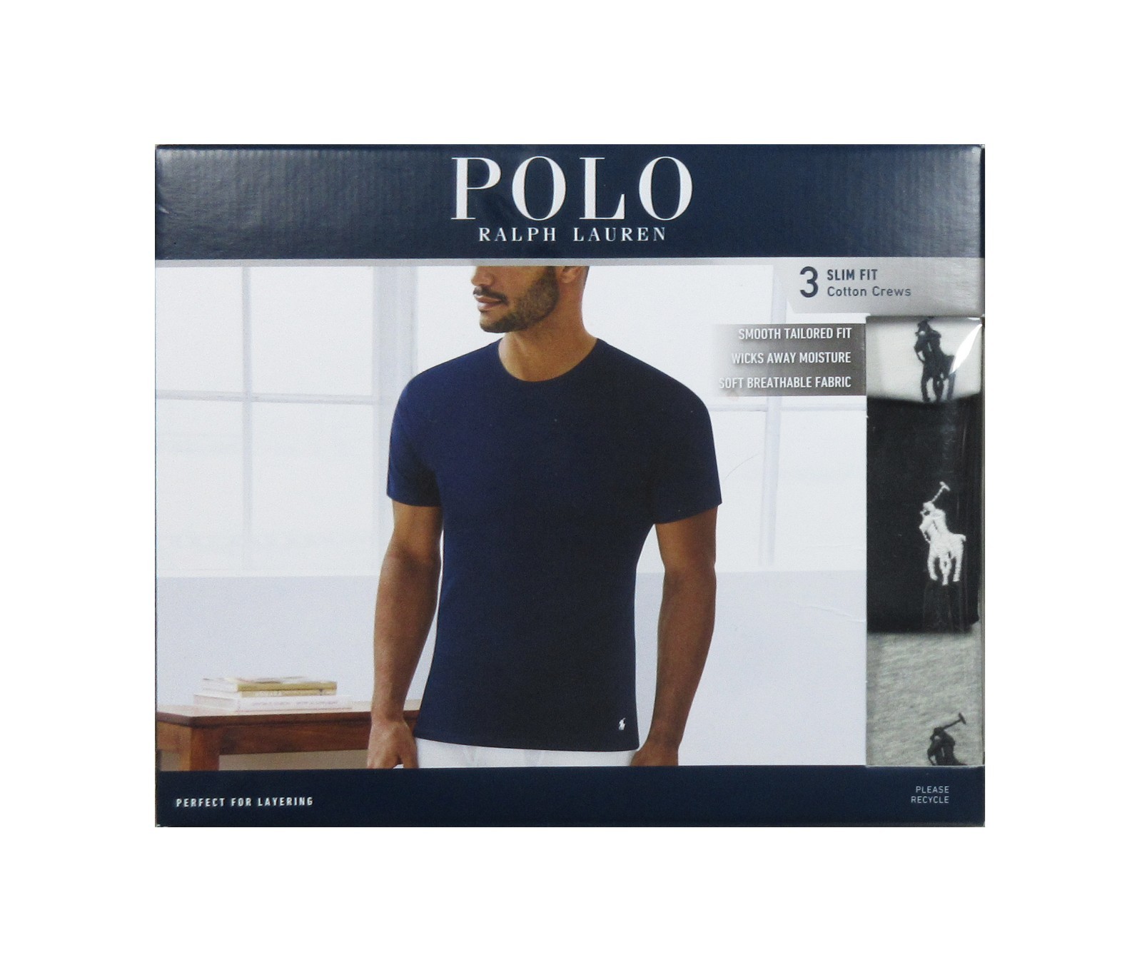 Polo Ralph Lauren Men's White-Black-Grey Slim Fit Crew-Neck 3 Pack T-Shirts M