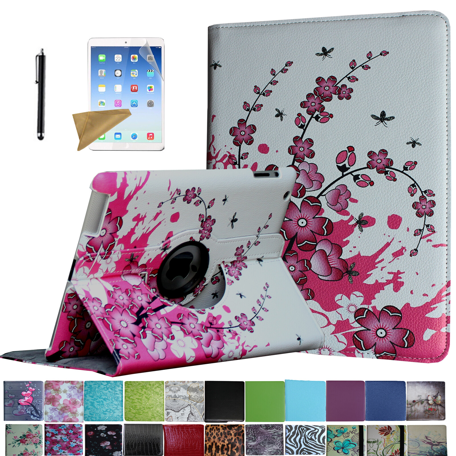 For iPad 6th 2018 / 5th 2017 Gen Rotating Case Cover Stand +Screen Protector/Pen