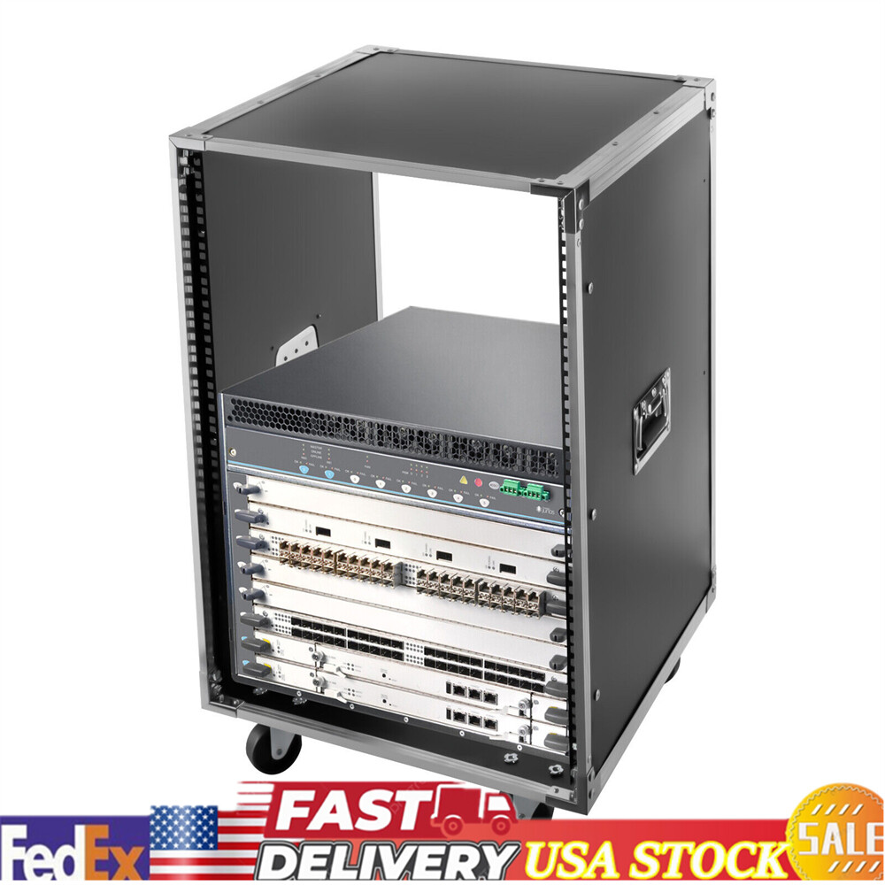 16U Server Rack Open Frame Rolling Network Data Rack 19 inch With Casters 4 Post