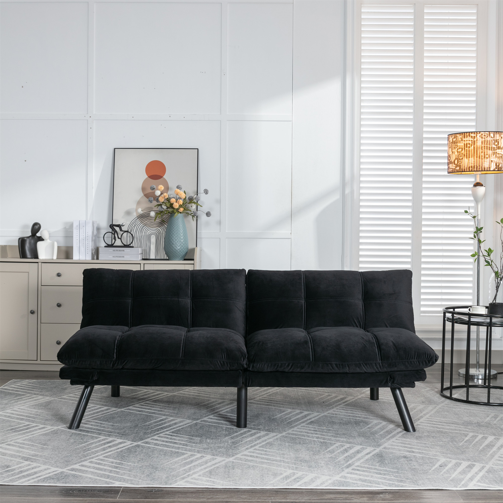 Black Convertible Folding Modern Sofa Bed Fit Small Apartment or Room Well