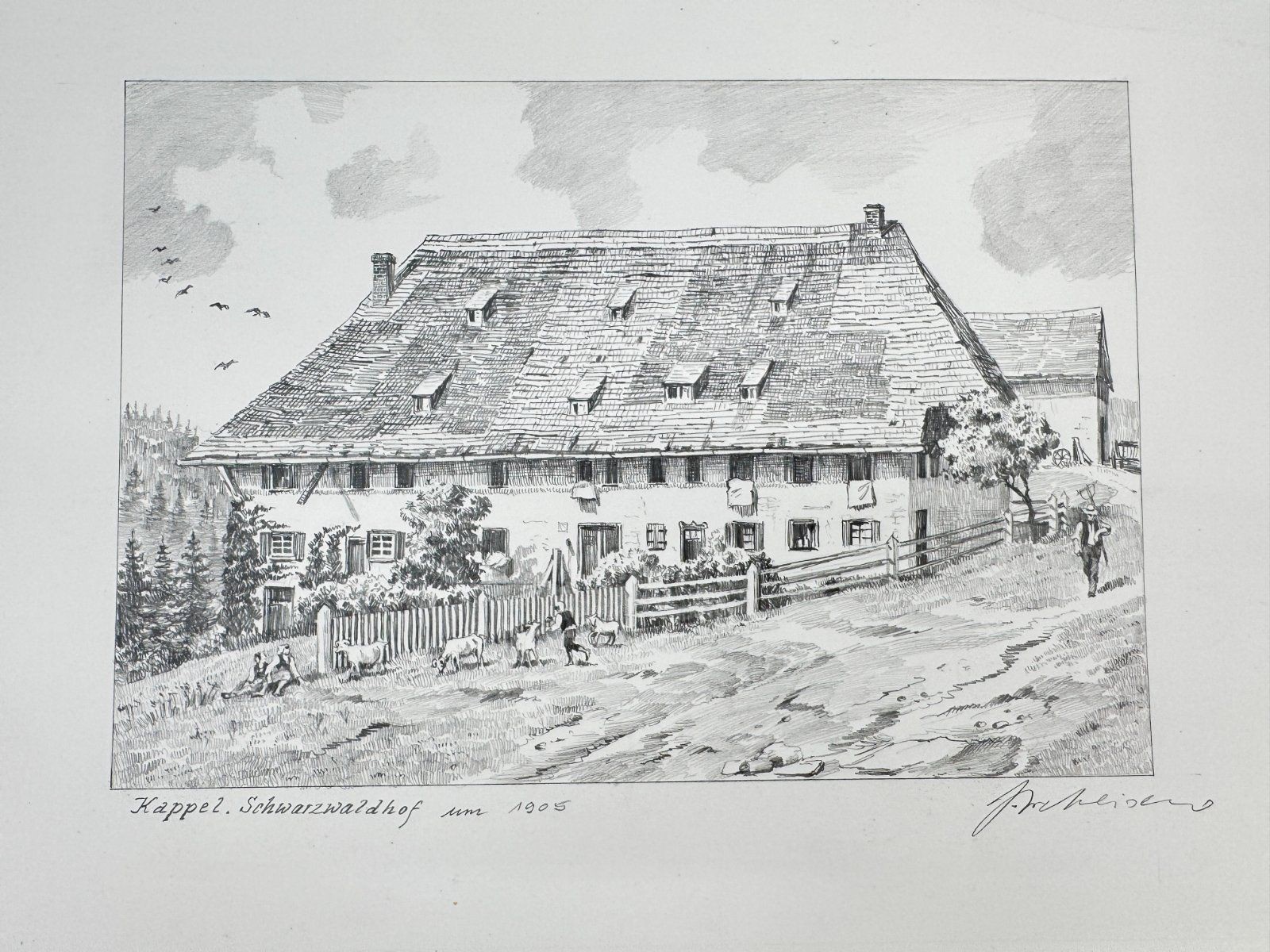 * HEINZ WEHLISCH DRAWING KAPPEL SCHWARZWALDHOF 1905 VIEW SIGNED