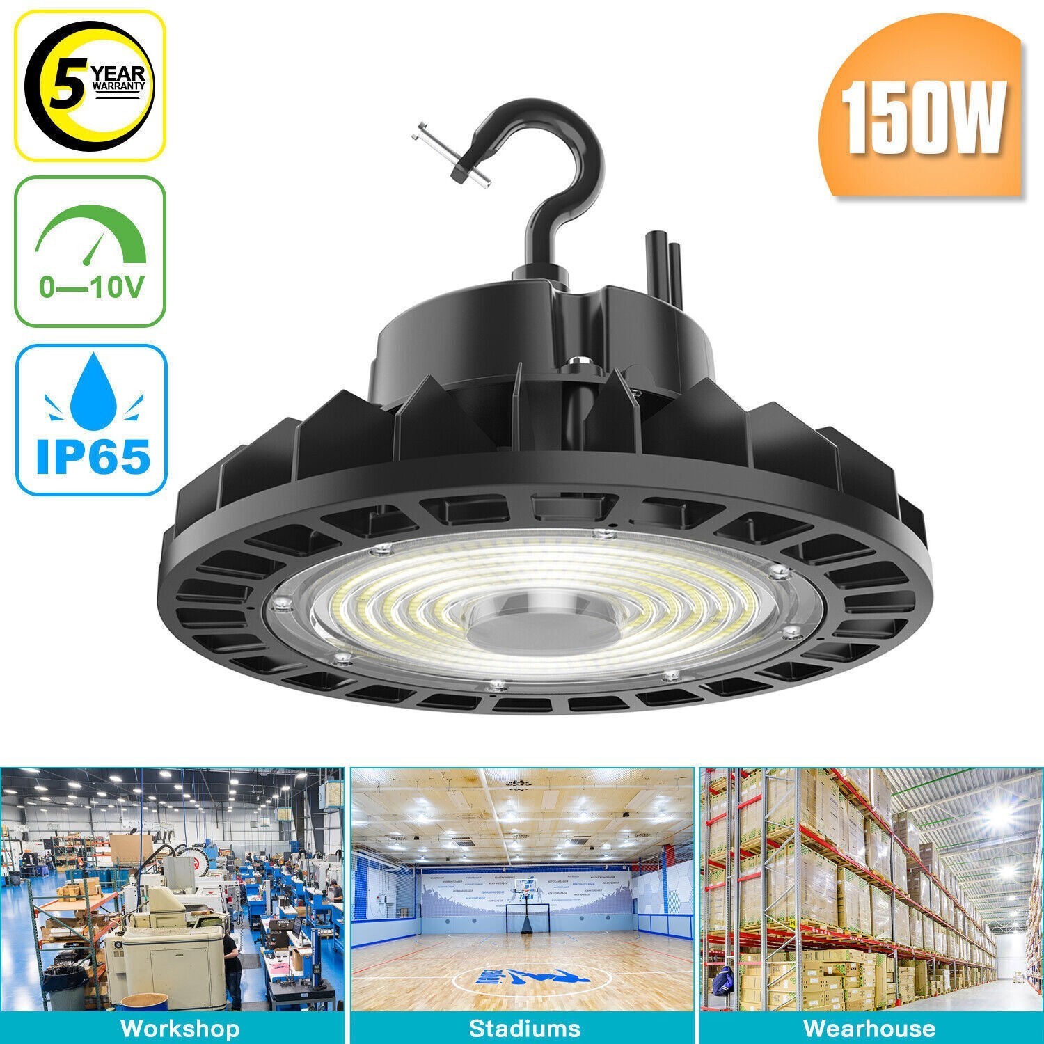 150W Led UFO High Bay Light Commercial Warehouse Garage Shop Lighting Dimmable