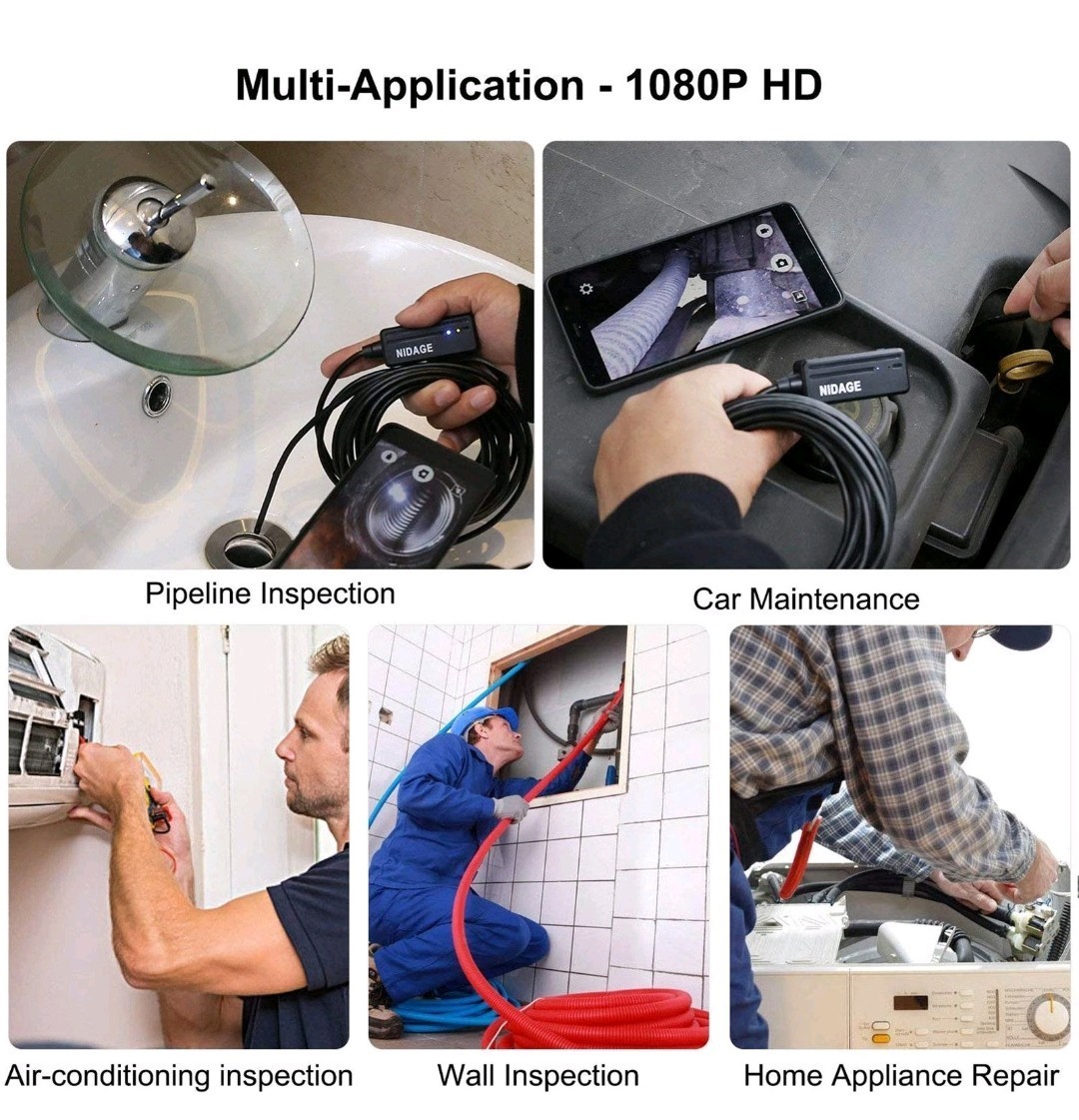 NIDAGE Wireless Endoscope Camera with Light HD Waterproof WiFi Borescope