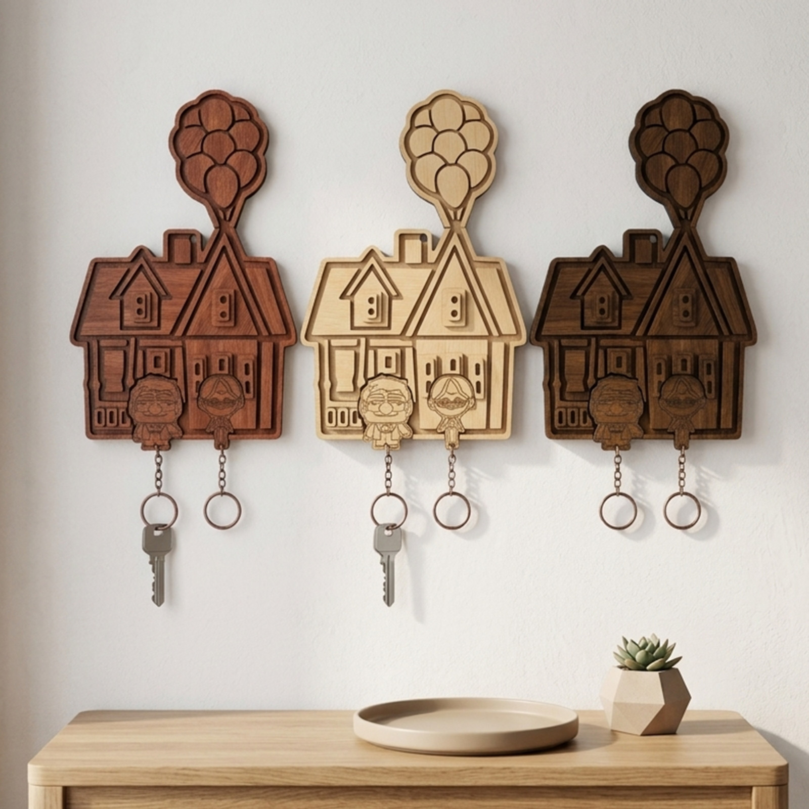 Handmade Wooden UP House Key Holder – Carl & Ellie Wall Mount, Movie Fan Decor