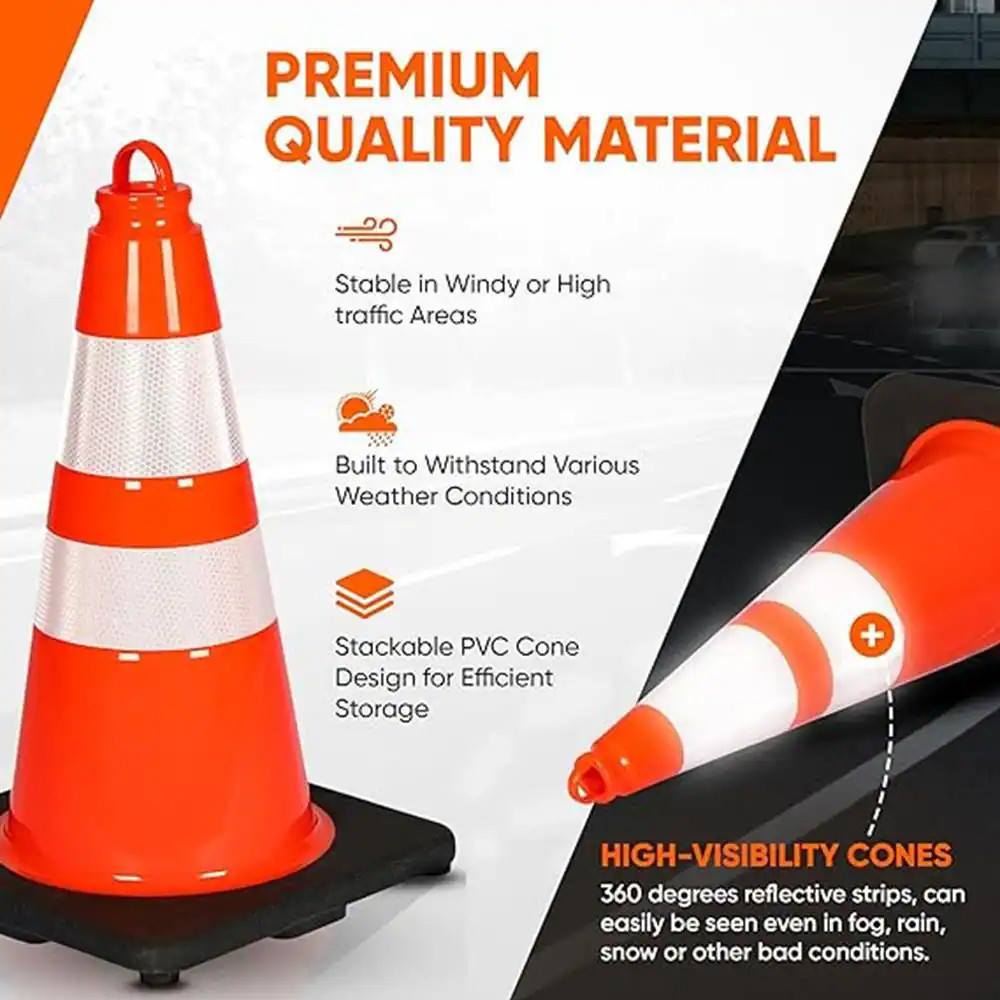 18 In. PVC Cone - 10-Pieces High Visibility Structurally Stable for Traffic, Par