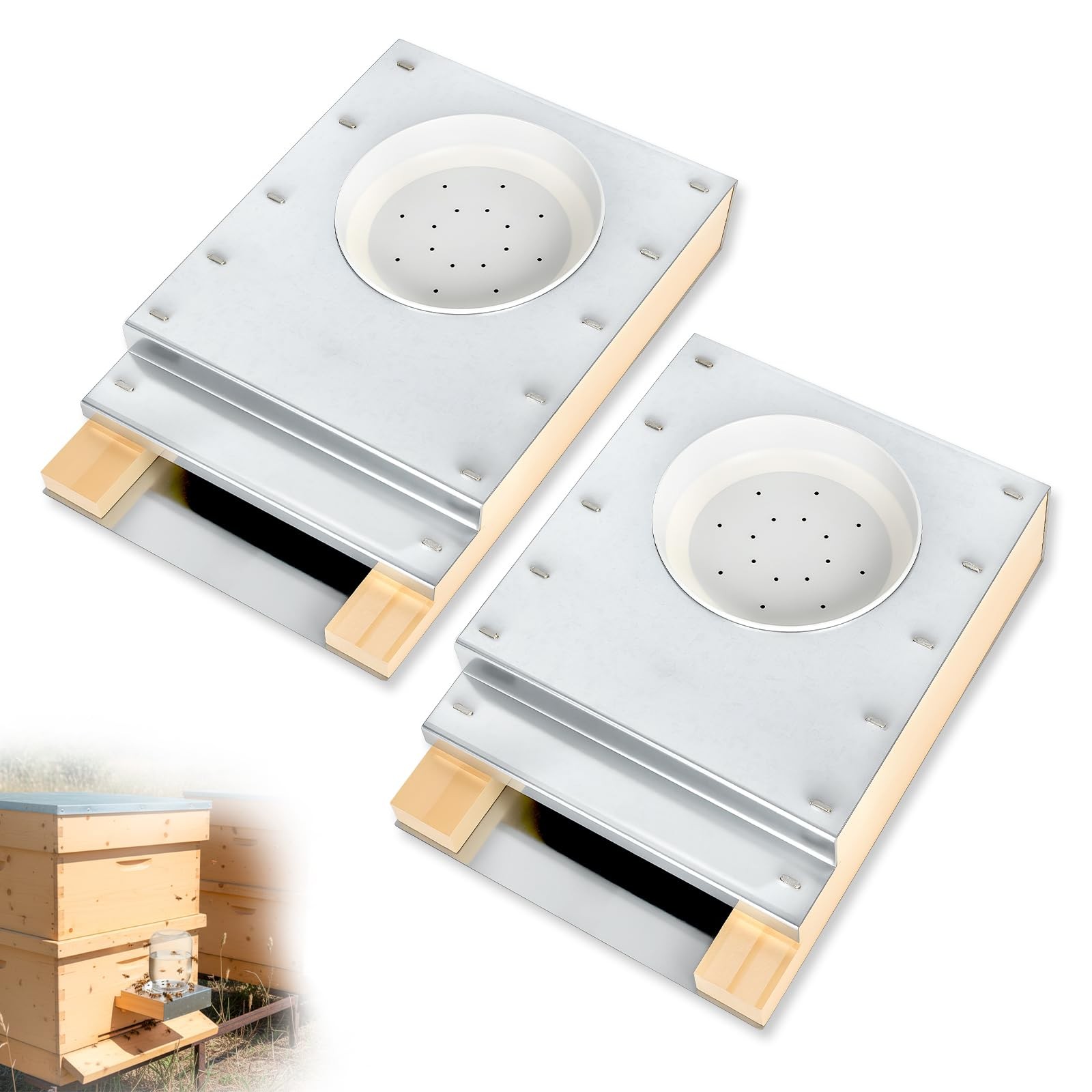 Wooden Bee Feeder for Outside Bee Hive Compatible with M ason Jar, Light Wood...