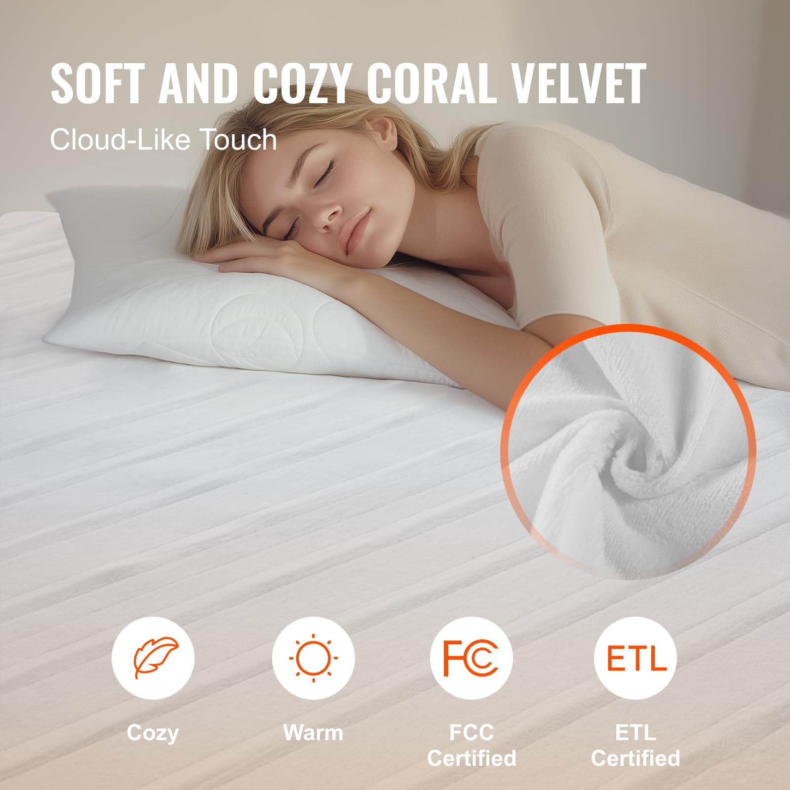 VEVOR Heated Mattress Pad, 60"x80", White Queen Electric 60 x 80 in,