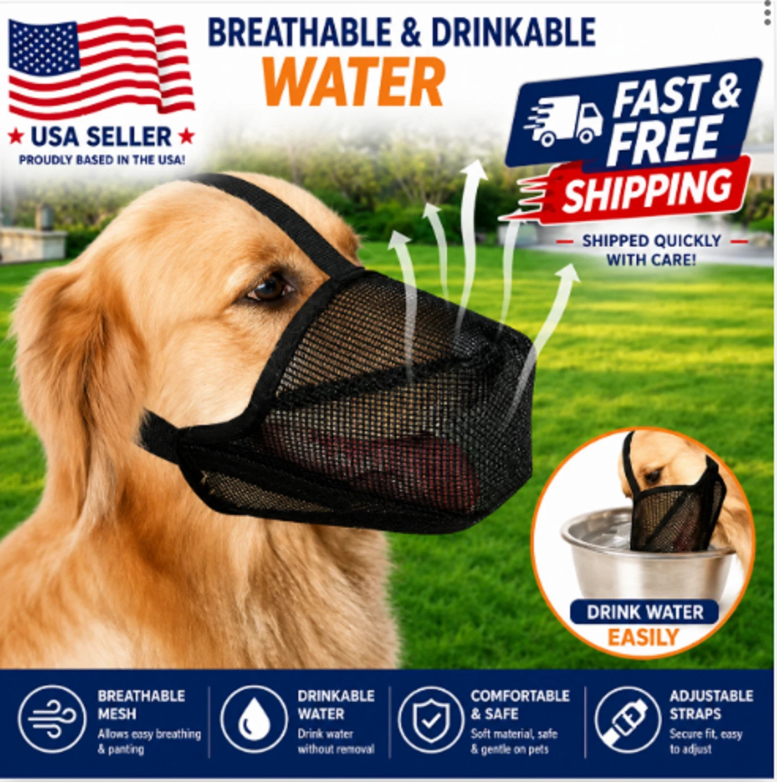 Dog Muzzle for Medium to Large Dogs Soft Nylon Breathable & Adjustable Straps