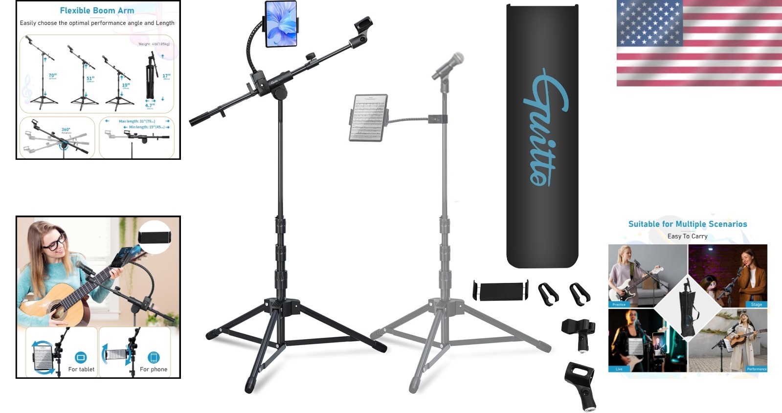 All-in-One Microphone & Device Floor Stand for Streaming & Recording