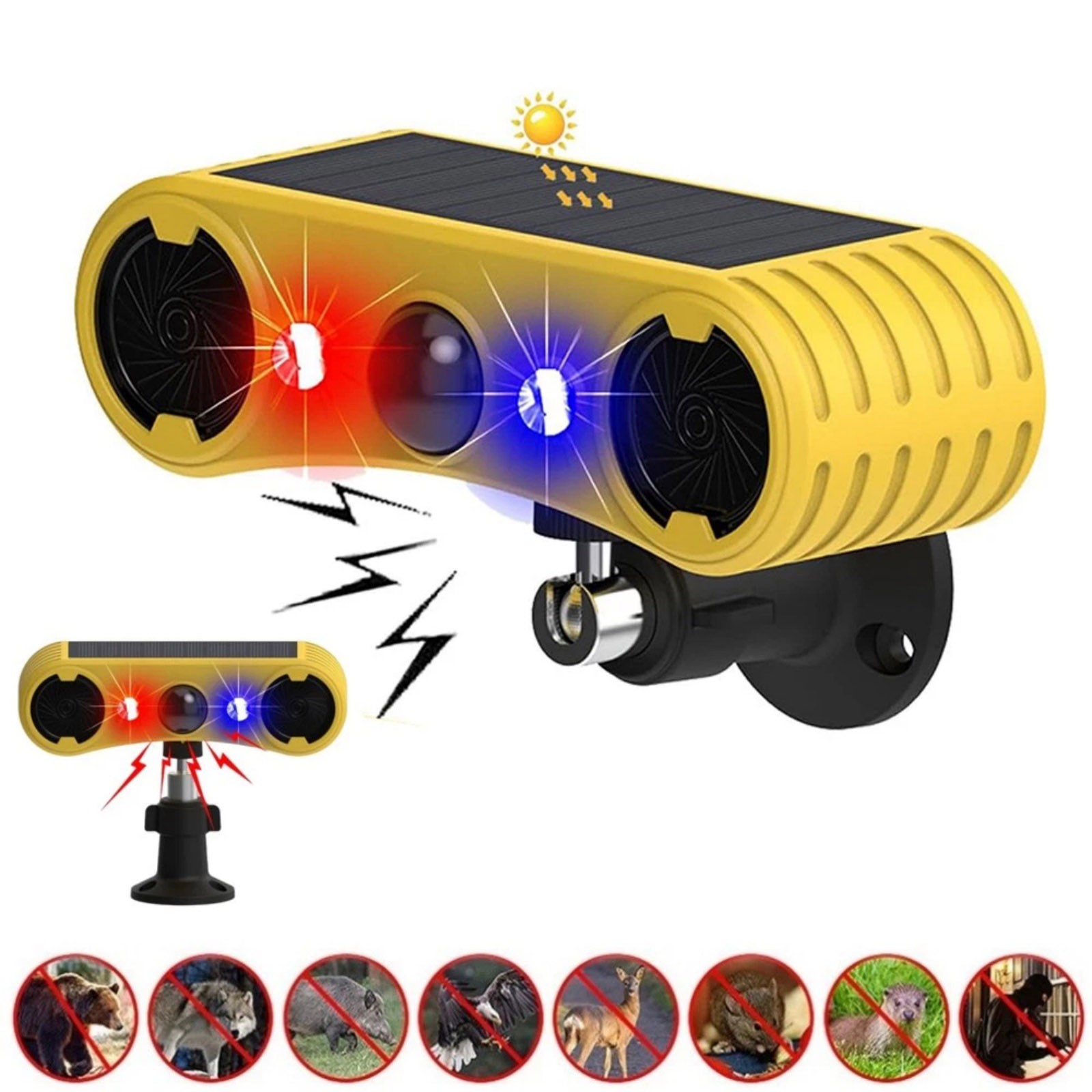 Solar Powered Motion Sensor Alarm 129dB 4 Modes 13 Sounds For Warehouse Security