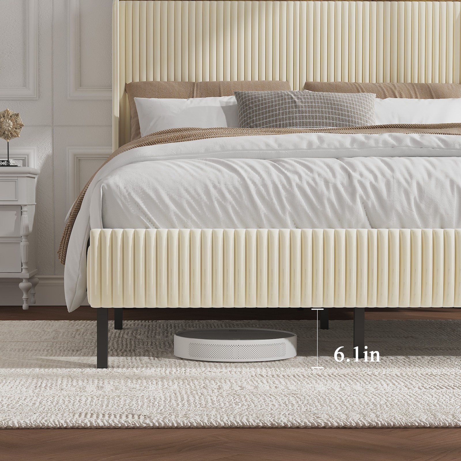 Queen Size Platform Bed , Metal Bed Frame with Charging Station, No Box Spring