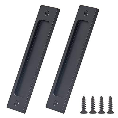 Sliding Barn Door Closet Handles Pulls - 2pcs Finger Flush Rectangular Black