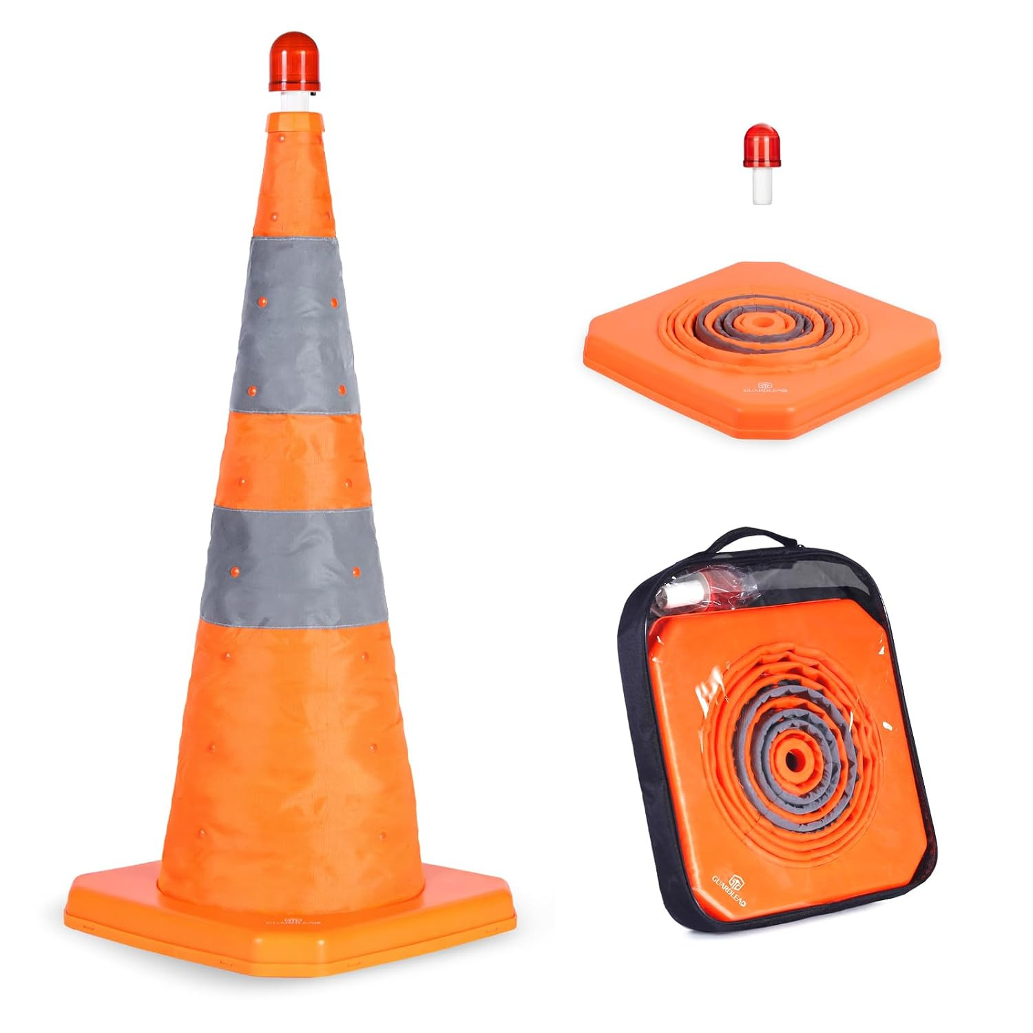 28 inch Collapsible Traffic Cone with LED Light, Safety Cones with Reflective Co
