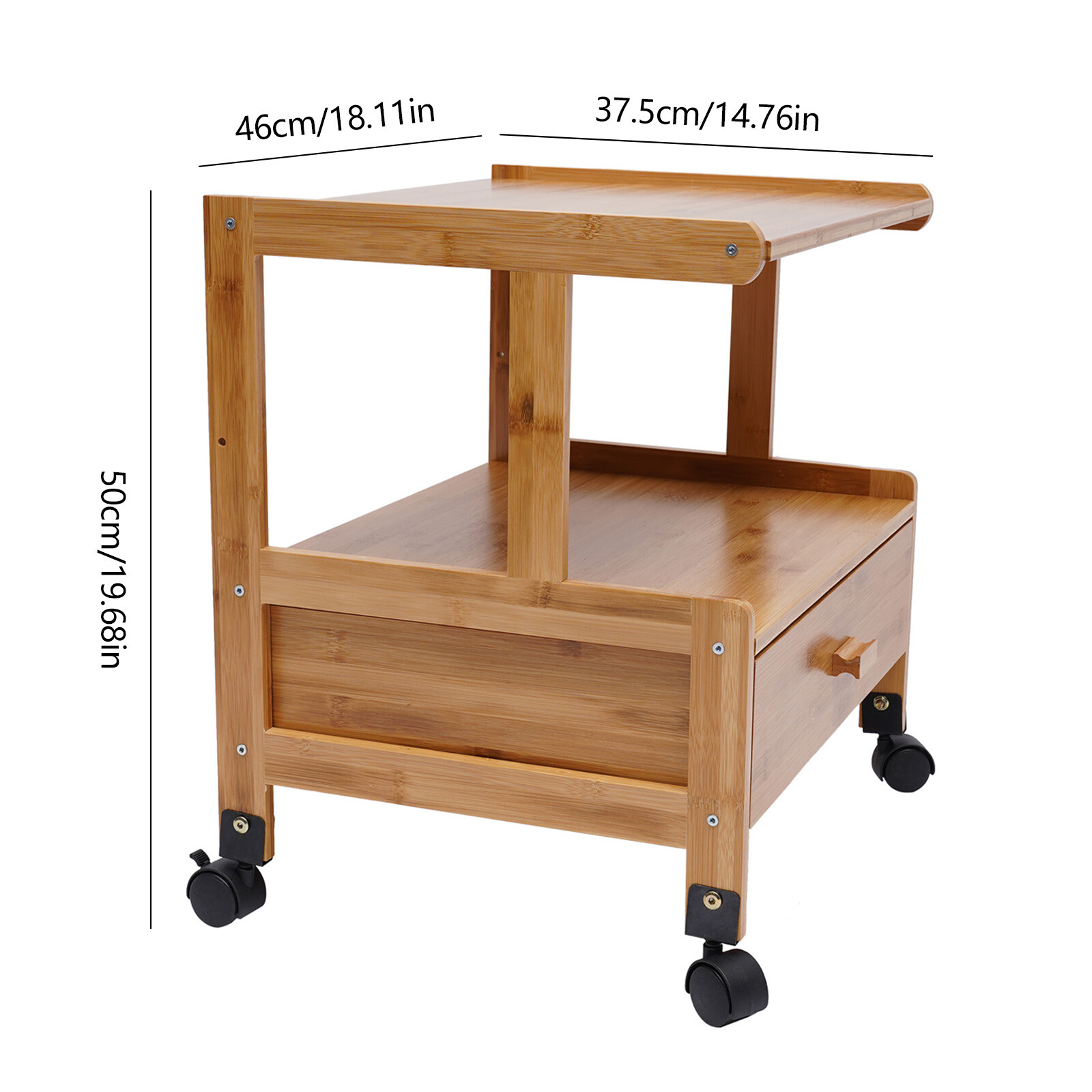 Printer Stand Wheels 2 Tiers Shelf Desk Machine Bamboo Cart Rolling Storage Rack