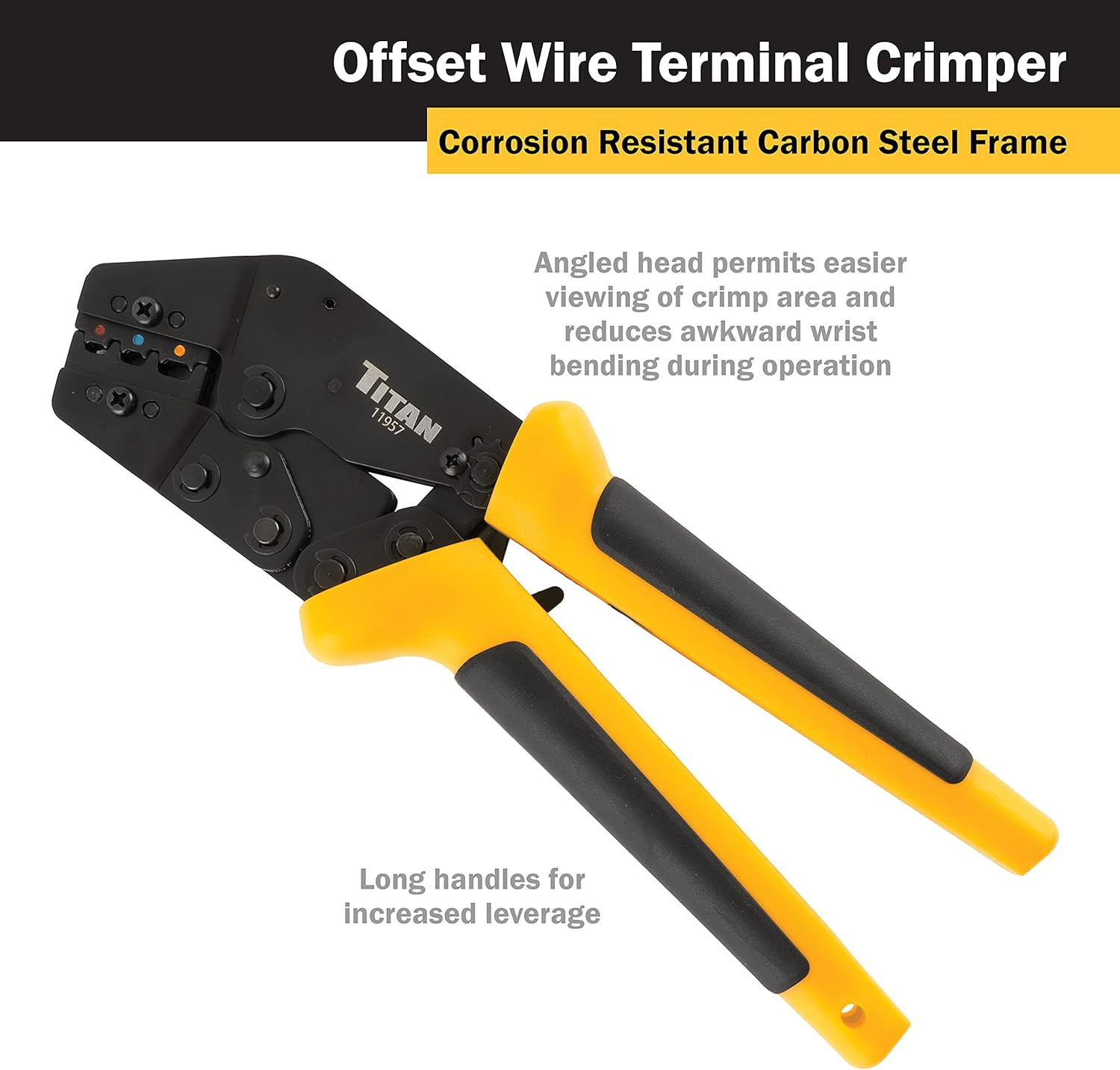 11957 Offset Ratcheting Wire Terminal Crimper Tool for Insulated Terminals, Fixe