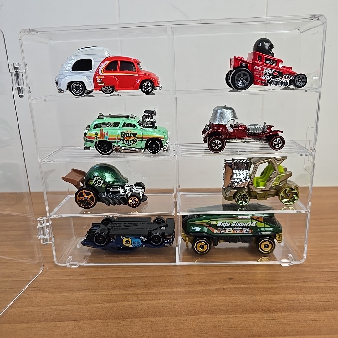 Clear Acrylic Display Case 1:64 Scale Diecast Cars INCLUDING Mix K of CARS x 8