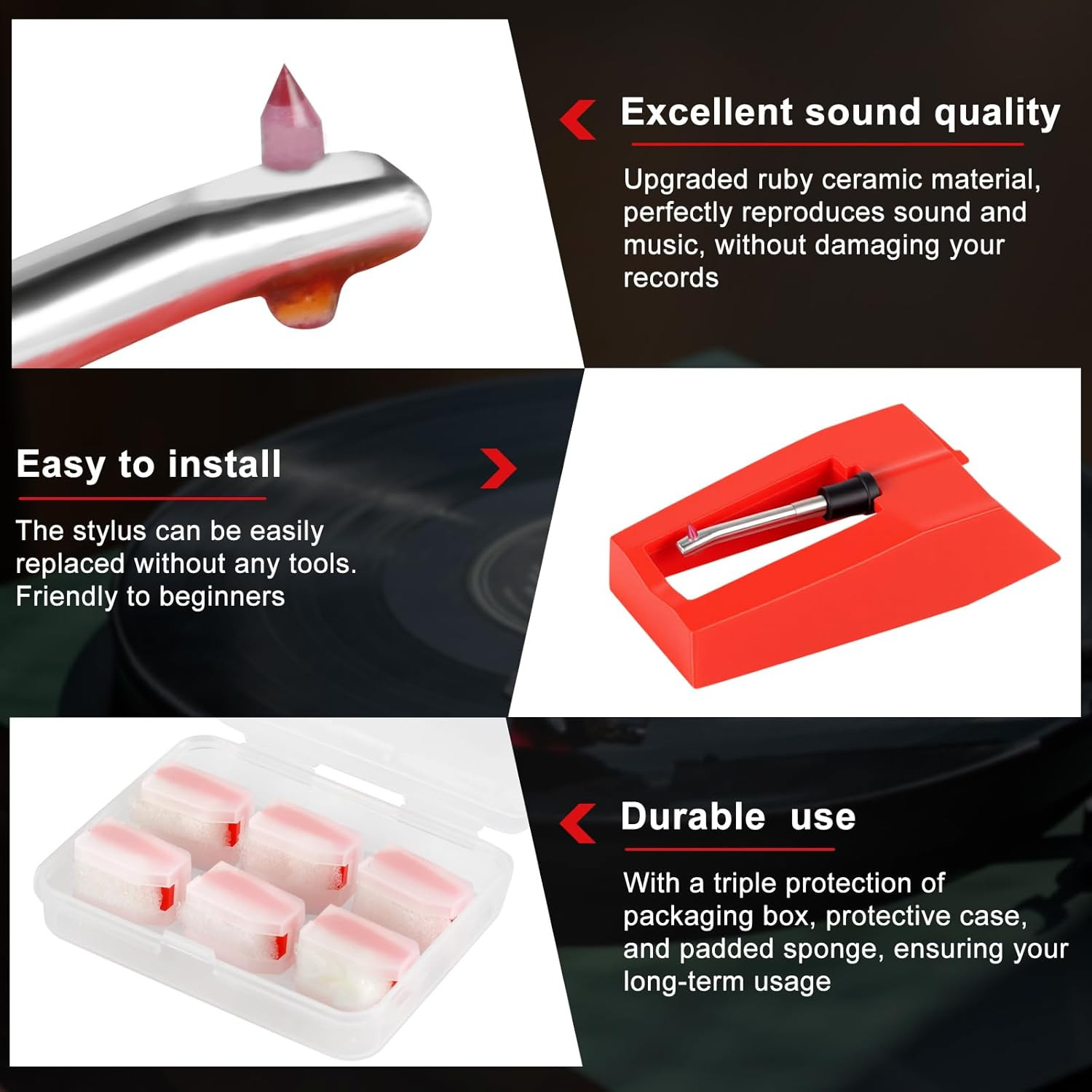 6 Pack Record Player Needle Replacement, Upgraded Vinyl Record Needle Compati...