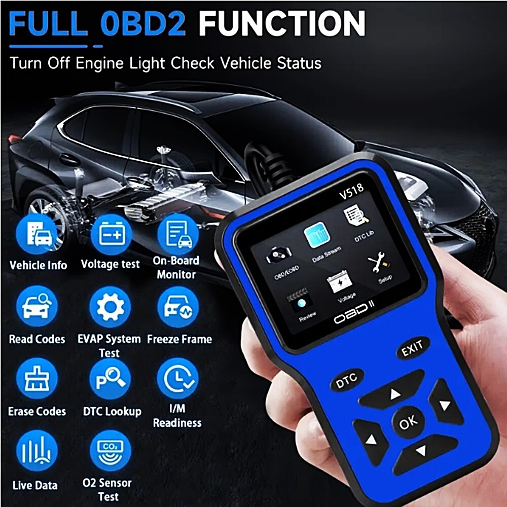 New 2025 OBD2 V518 Scanner Diagnostic Tool Code Reader - Blue