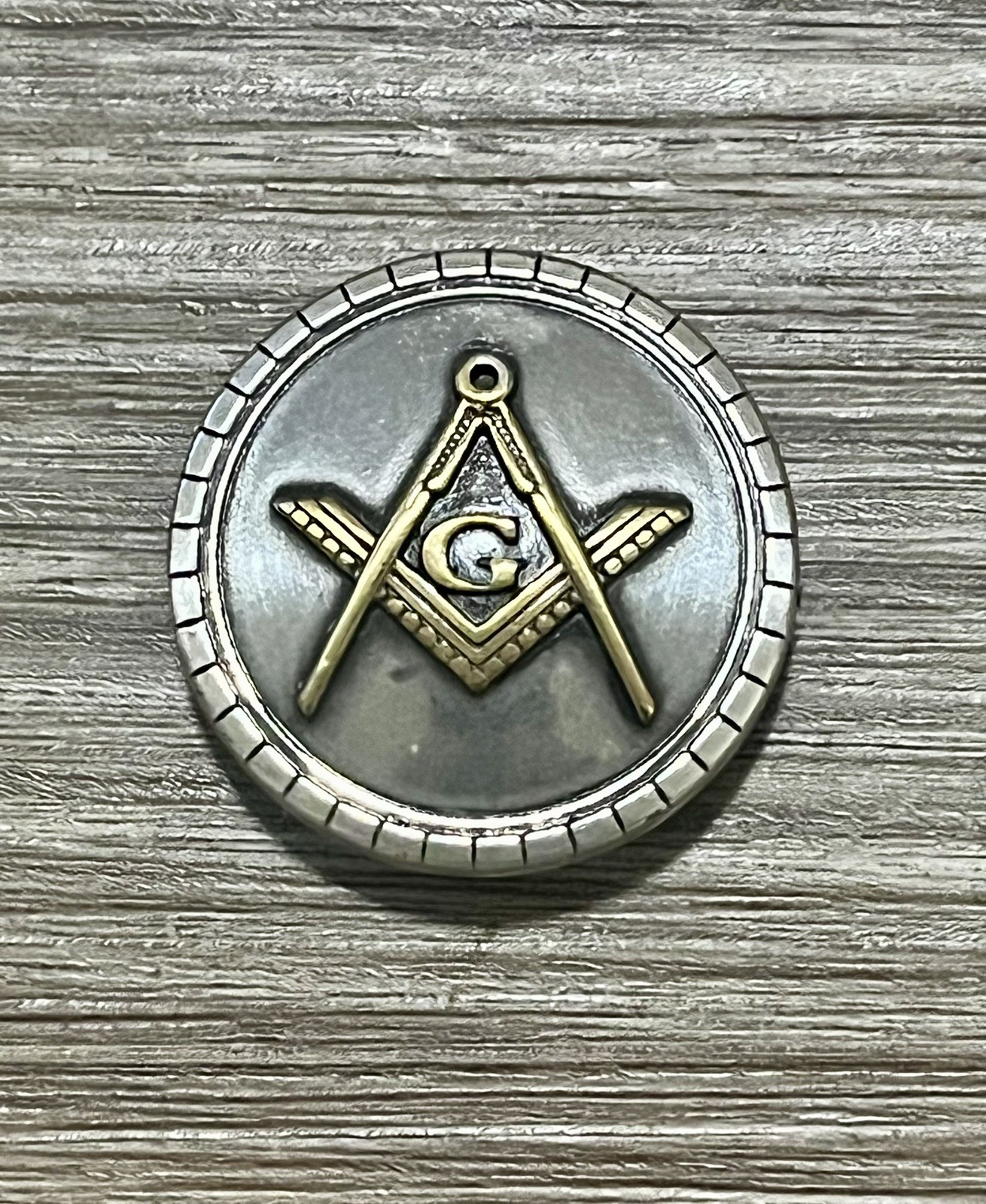 Vintage Masonic Concho Fraternal Freemason Button Silver Tone Square & Compass G