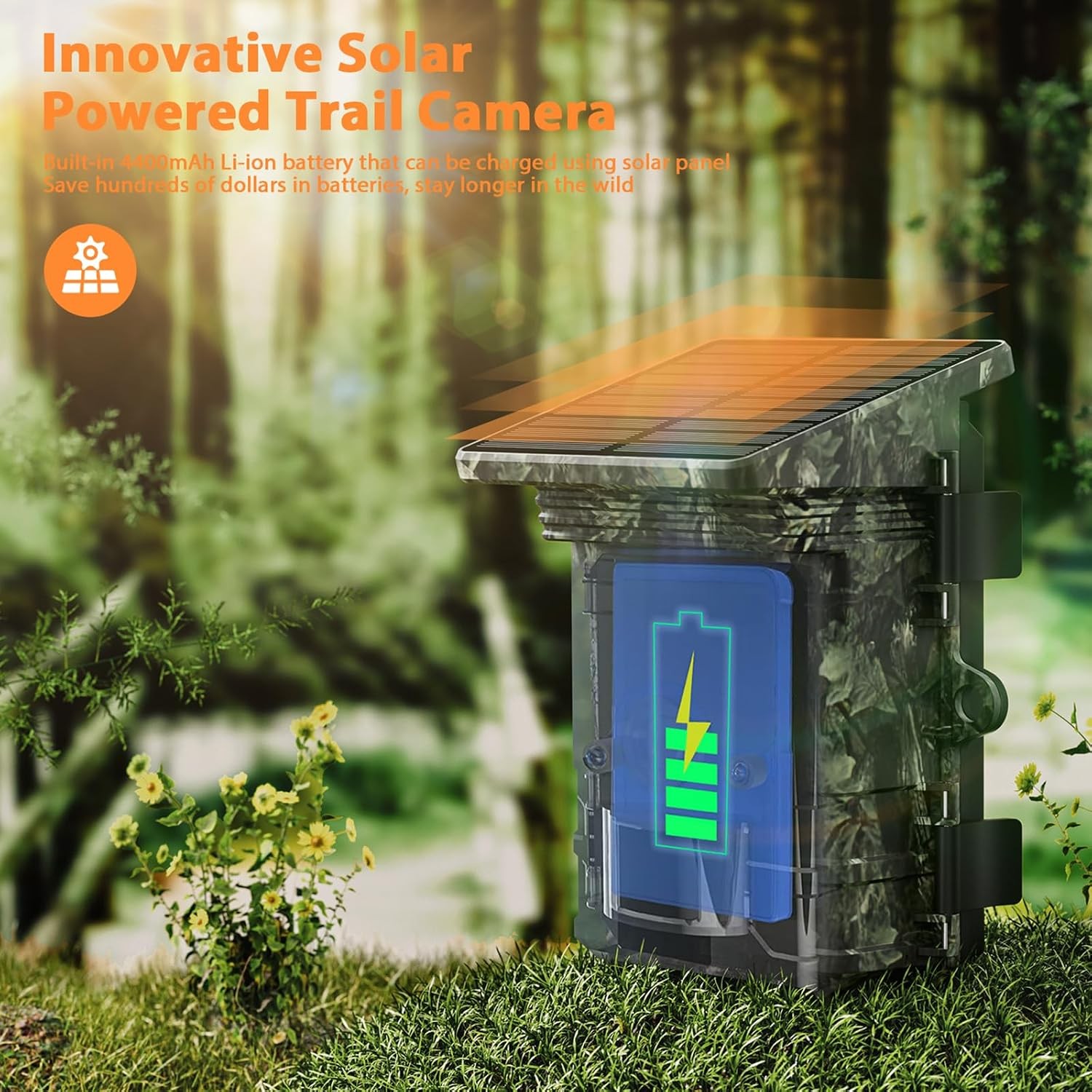 4K Solar Powered Trail Camera 85MP WiFi Hunting Scouting Camera PIR Night Vision