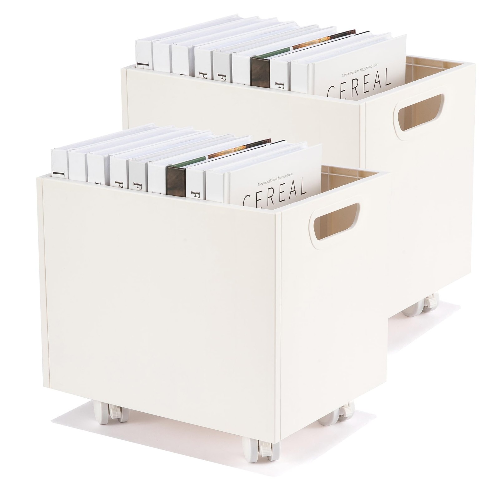 CINPIUK File Box Rolling Organizer with Wheels Stackable Storage White