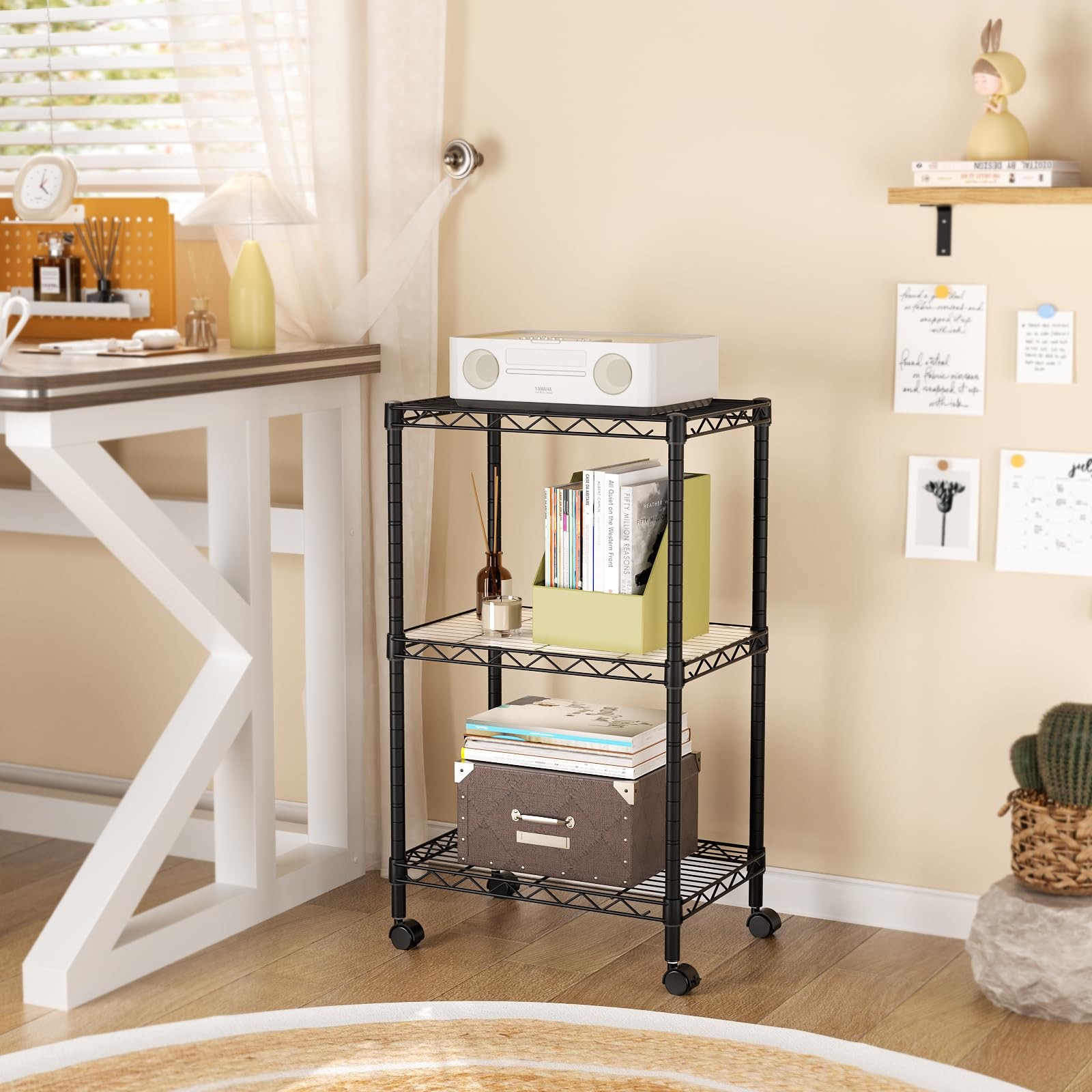 3 Tier Wire Shelving Unit with Wheels Adjustable Metal Storage Rack Black