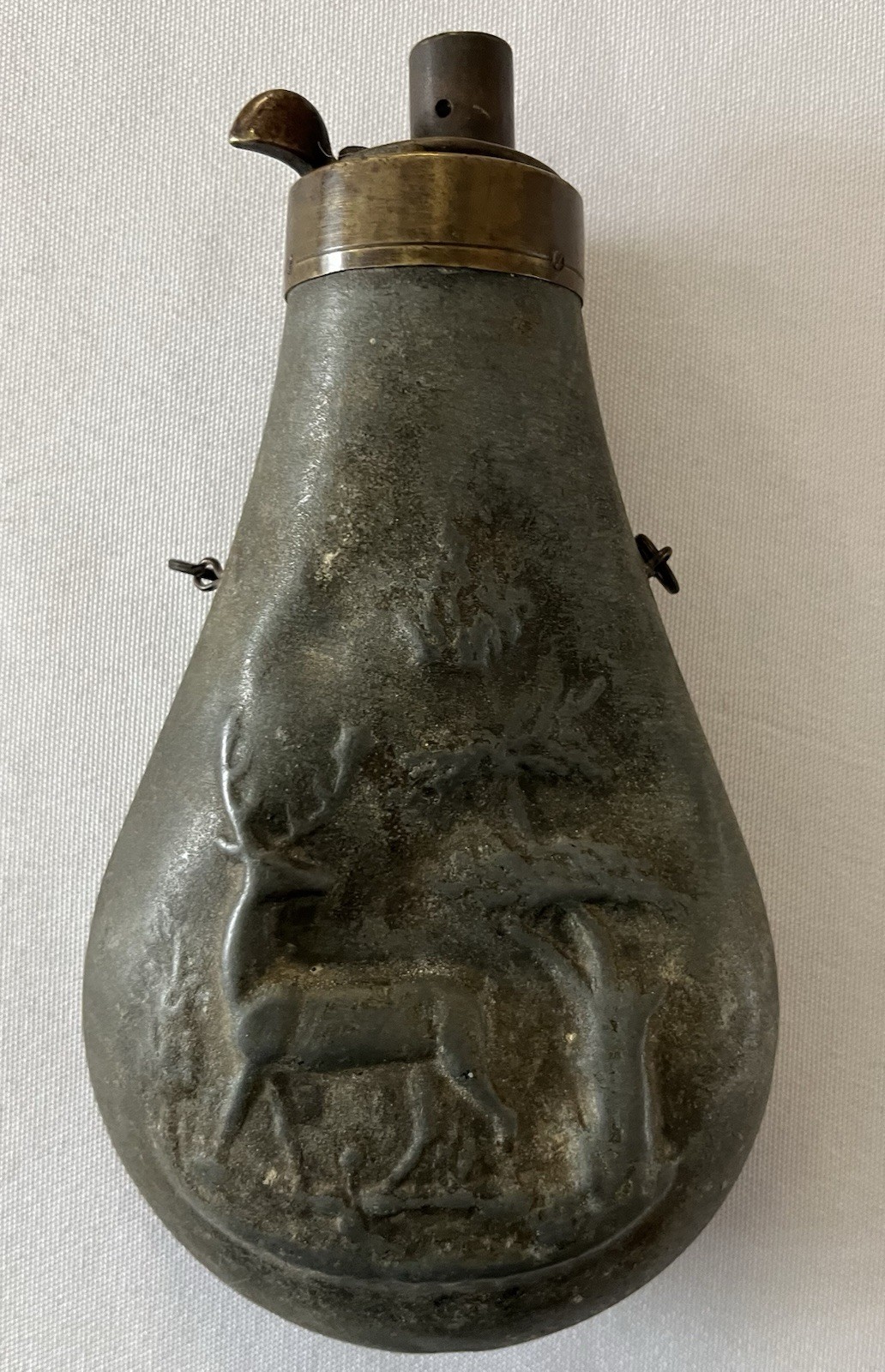 Antique Black Powder / Shot Flask Deer