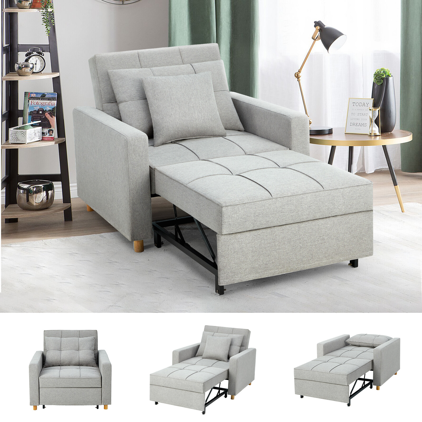 Esright Convertible Sofa Bed 3-in-1 Arm Chair Folding Recliner Sleeper 5 Color