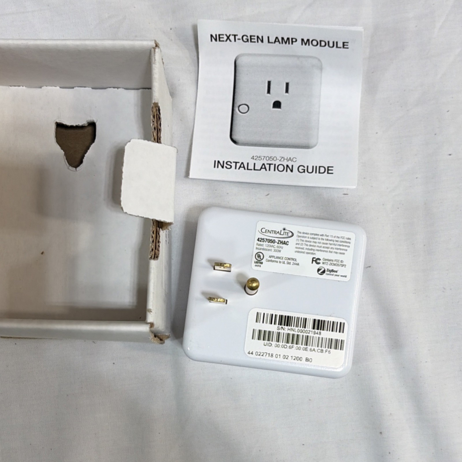 Centralite Zigbee Lamp Module Smart Plug Type A 120V White App-Controlled