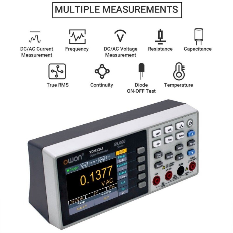 Digital Multimeter 3.5" Rechargeable 55000 Counts True RMS Meter Owon XDM1241