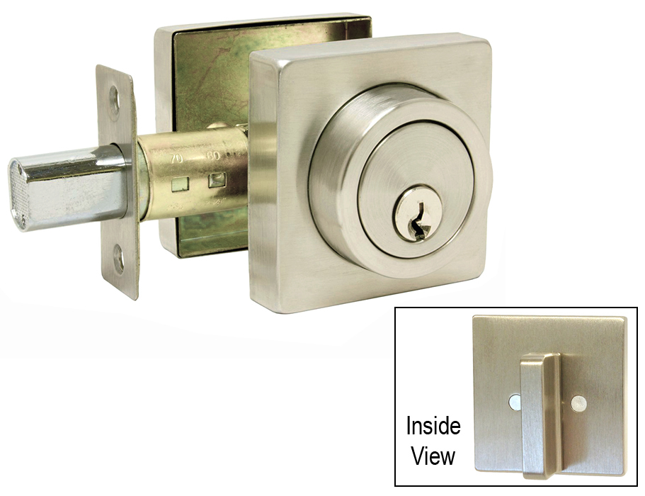 Satin Nickel Square Plate Single Deadbolt Door Lock Brushed Nickel Knobs levers