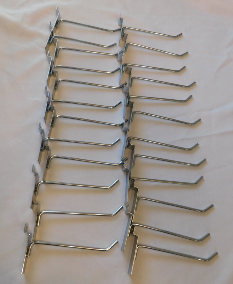 Lot of 24 6" Slatwall Hooks Panel Display Hooks Metal Retail Store or Garage...