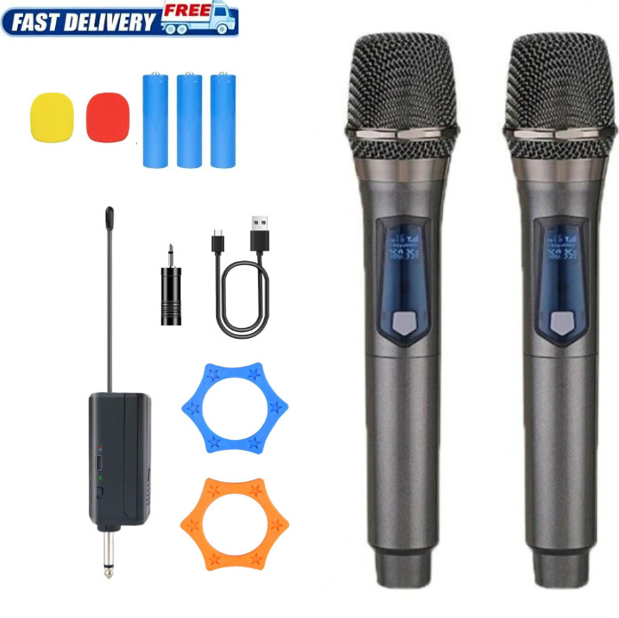 2PCS Handheld Mic Wireless Professional Microphone System Karaoke w/Receiver New