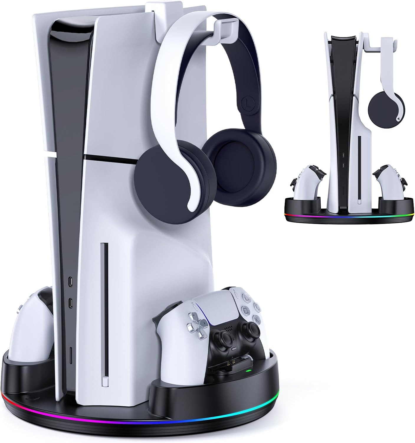 PS5 Console Stand Dual Controller Charging Station RGB Headset Holder Slim Pro