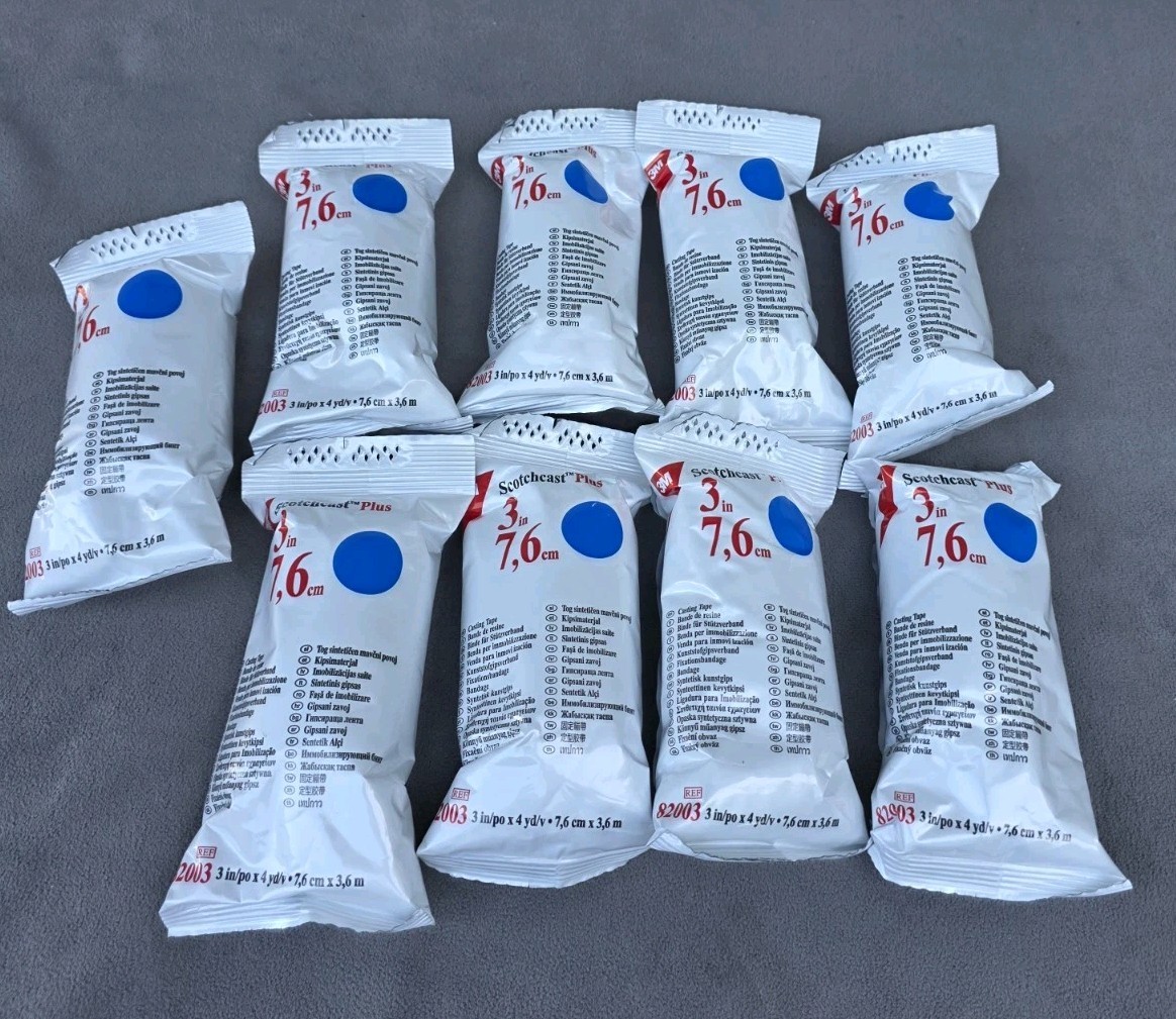 3M Scotchcast Plus Cast Tape Fiberglass/Resin  Blue, 82003 Bundle Of 9