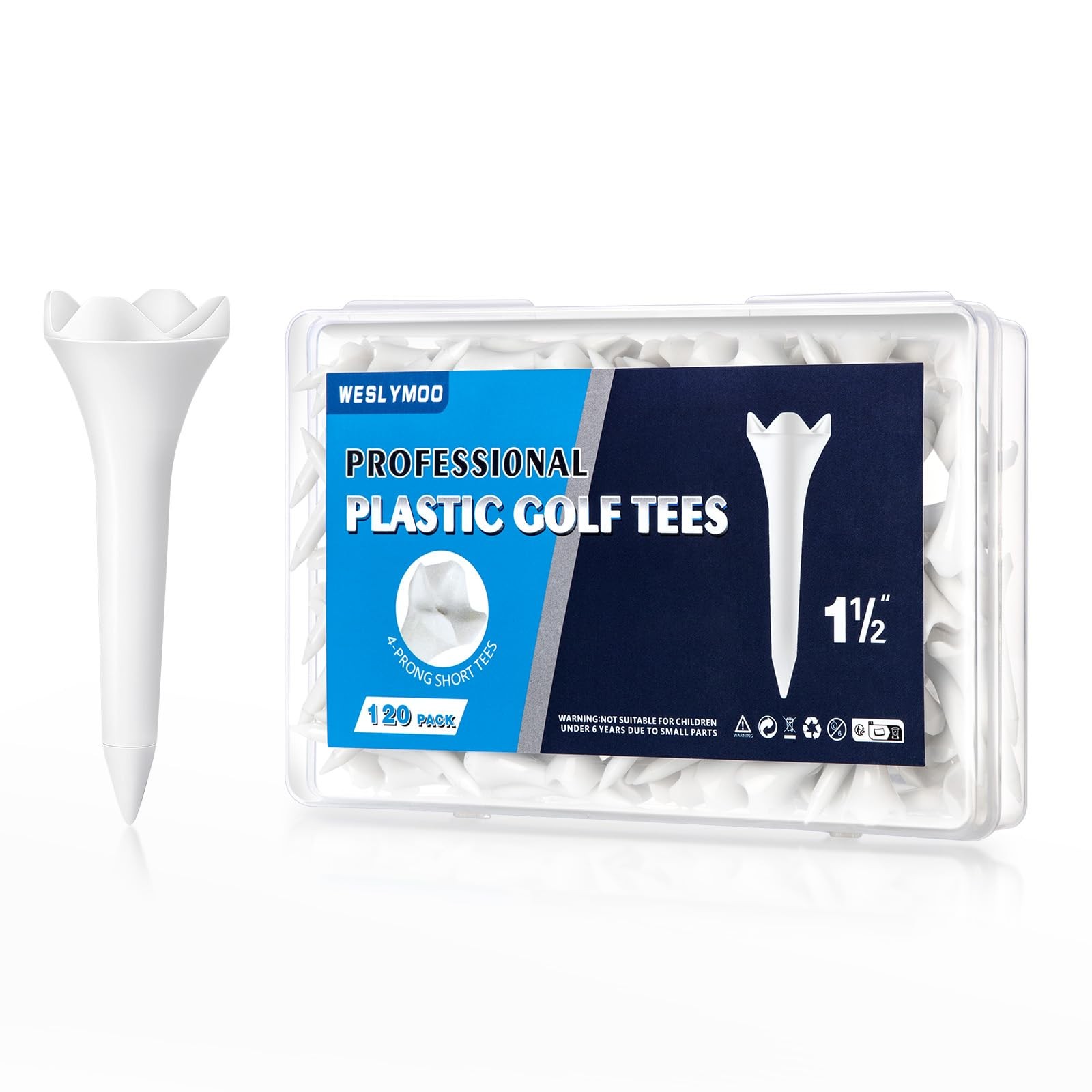 120 Pack Plastic Golf Tees, 1.5 Inch LowFriction Design for Irons & Hybrids