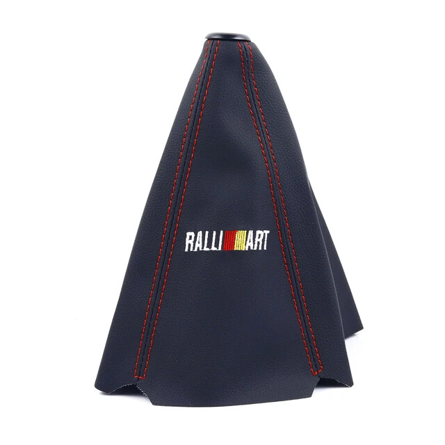 jdm RALLIART shift knob Shifter Boot Cover MT/AT Black PVC Leather Red Stitch
