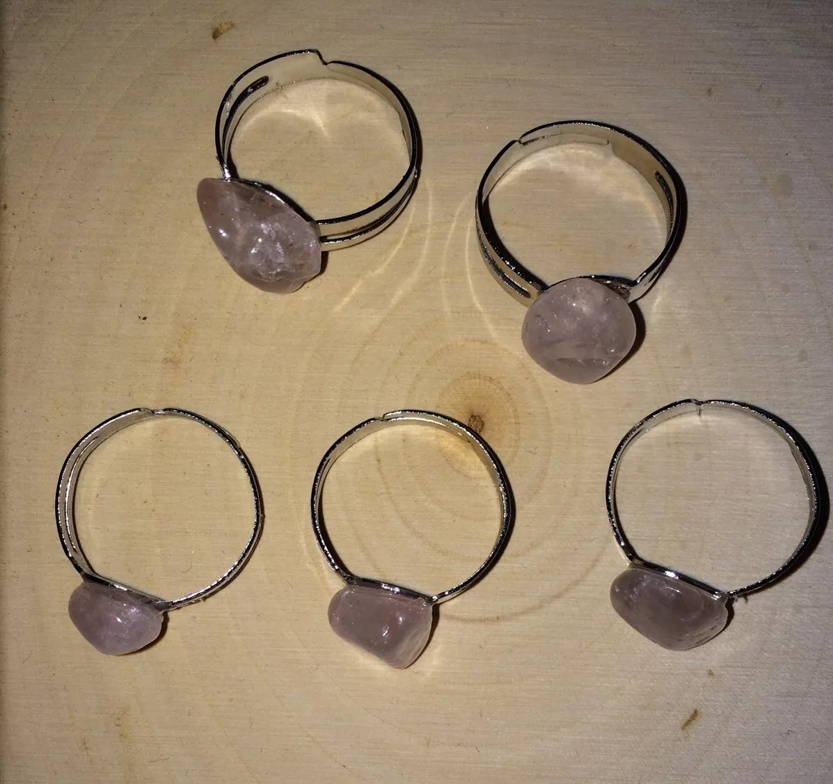 Handmade Rose Quartz Crystal Adjustable Handmade Ring