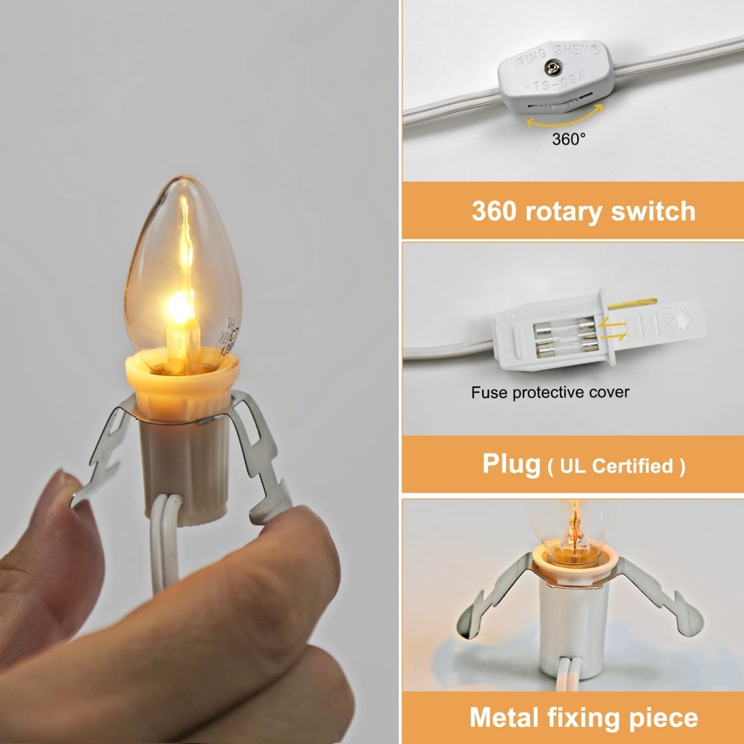 Set of 2 Accessory Cord with 2 C7 Led Light Bulb 6Ft Light IndoorString Lights