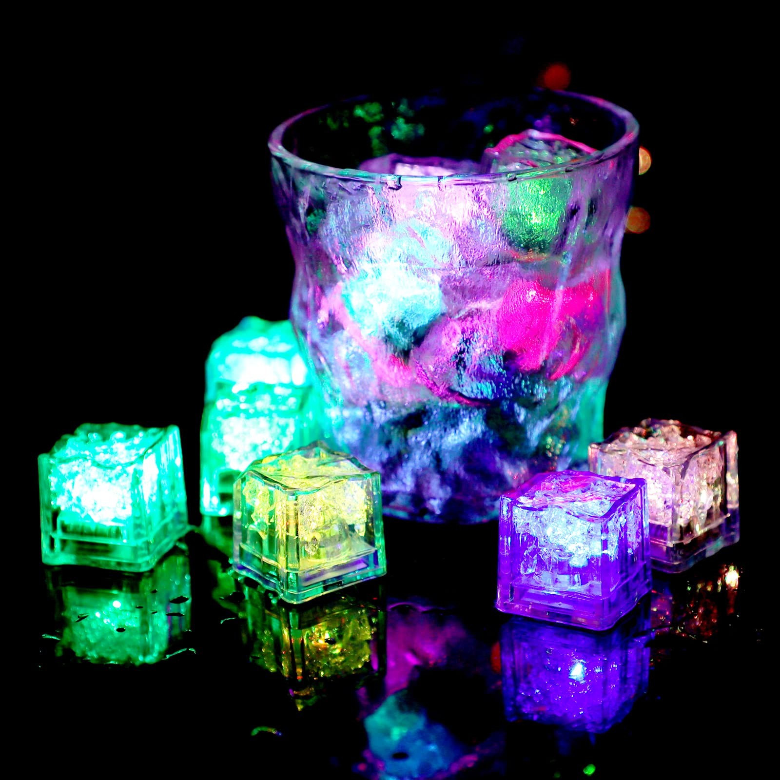 Waterproof Led Ice Cube 24 Pack Multi Color Flashing Glow In The Dark Led Light