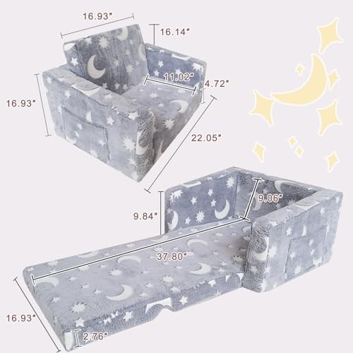 Glow in The Dark Toddler Sofa Chair - 2-in-1 Convertible Kids Moon Star