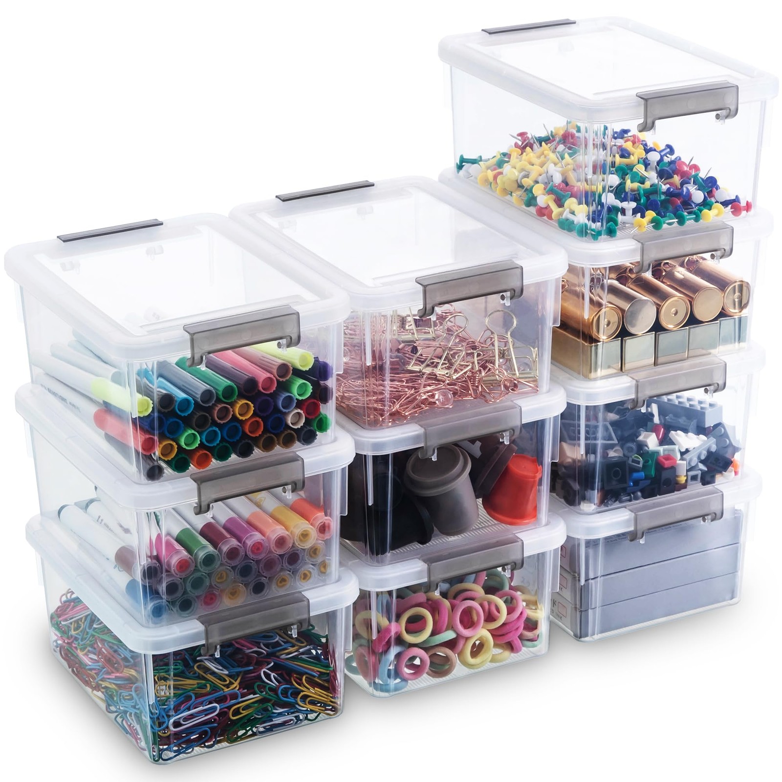 10 Pack Clear Stackable Plastic Storage Bins with Lids for Organizing