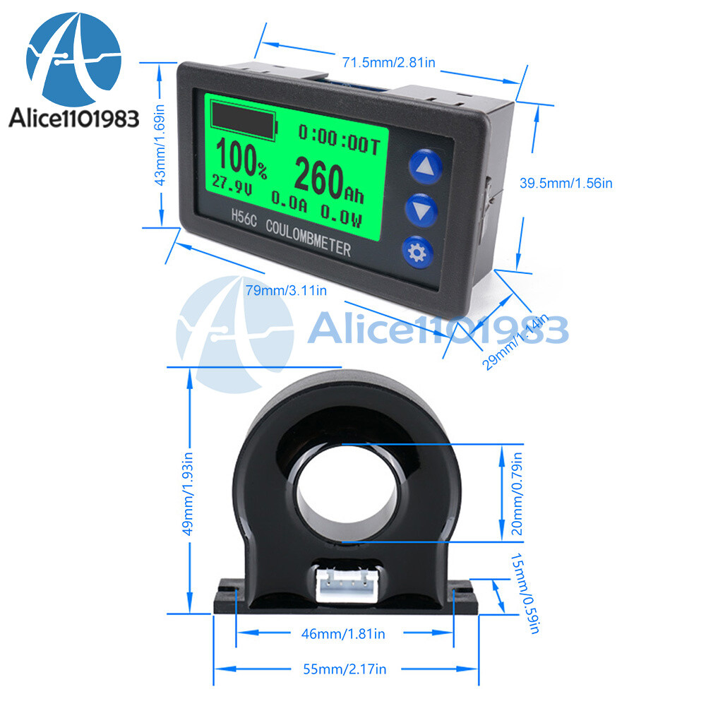 DC 9-100V 50-400A Battery Hall Coulometer Voltmeter Ammeter Coulomb Meter